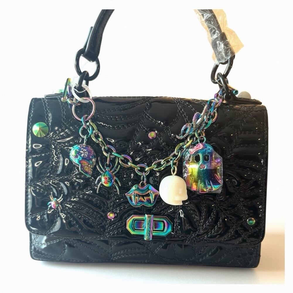 NWT Betsey Johnson Charms & Spells Bag Black Patent Halloween Crossbody HTF - Picture 4 of 11